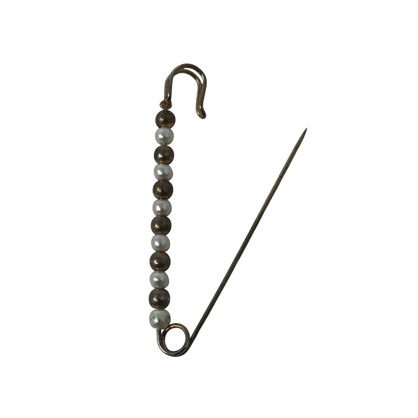 Vintage Large Beaded Metal Safety Pin - A+ Stuff - pin - A+ Stuff