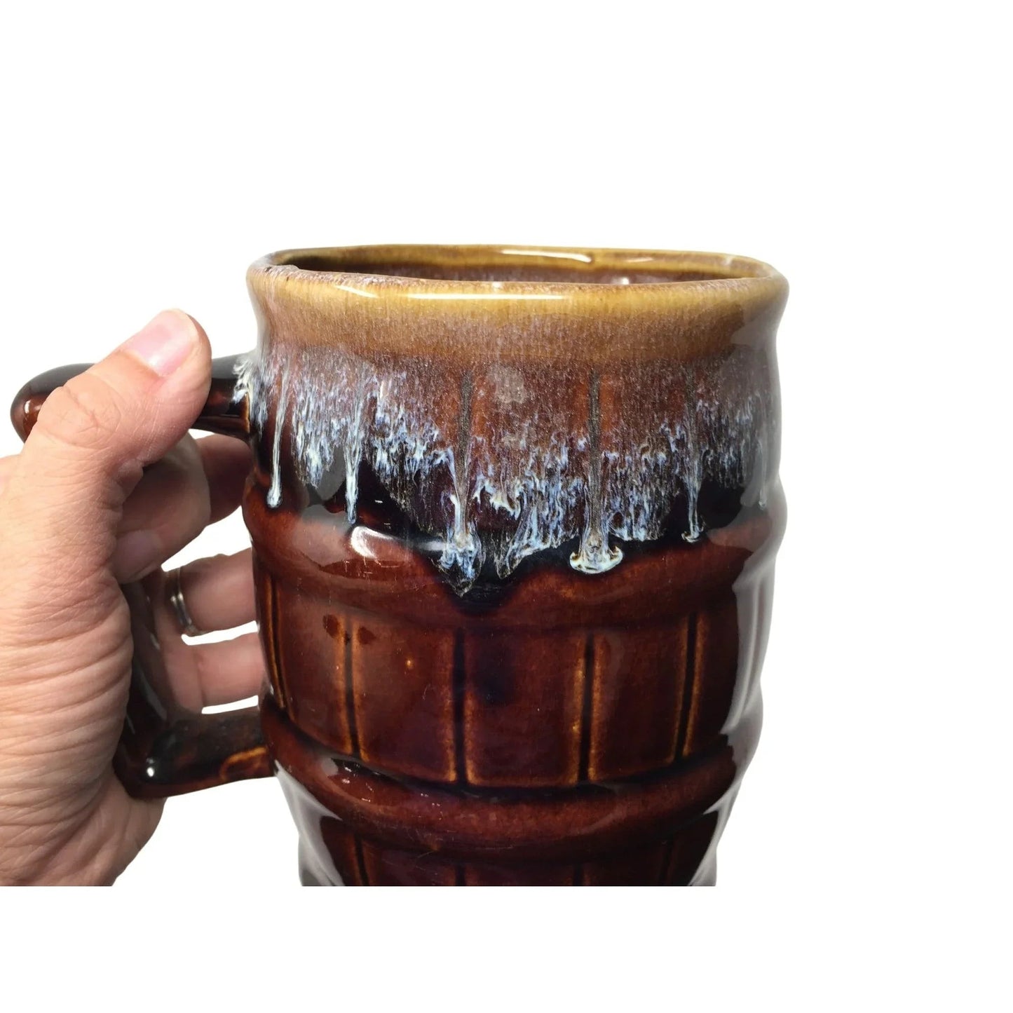 Vintage Large Brown Drip Glaze Barrel Shaped Beer Mug - A+ Stuff - Mugs - A+ Stuff