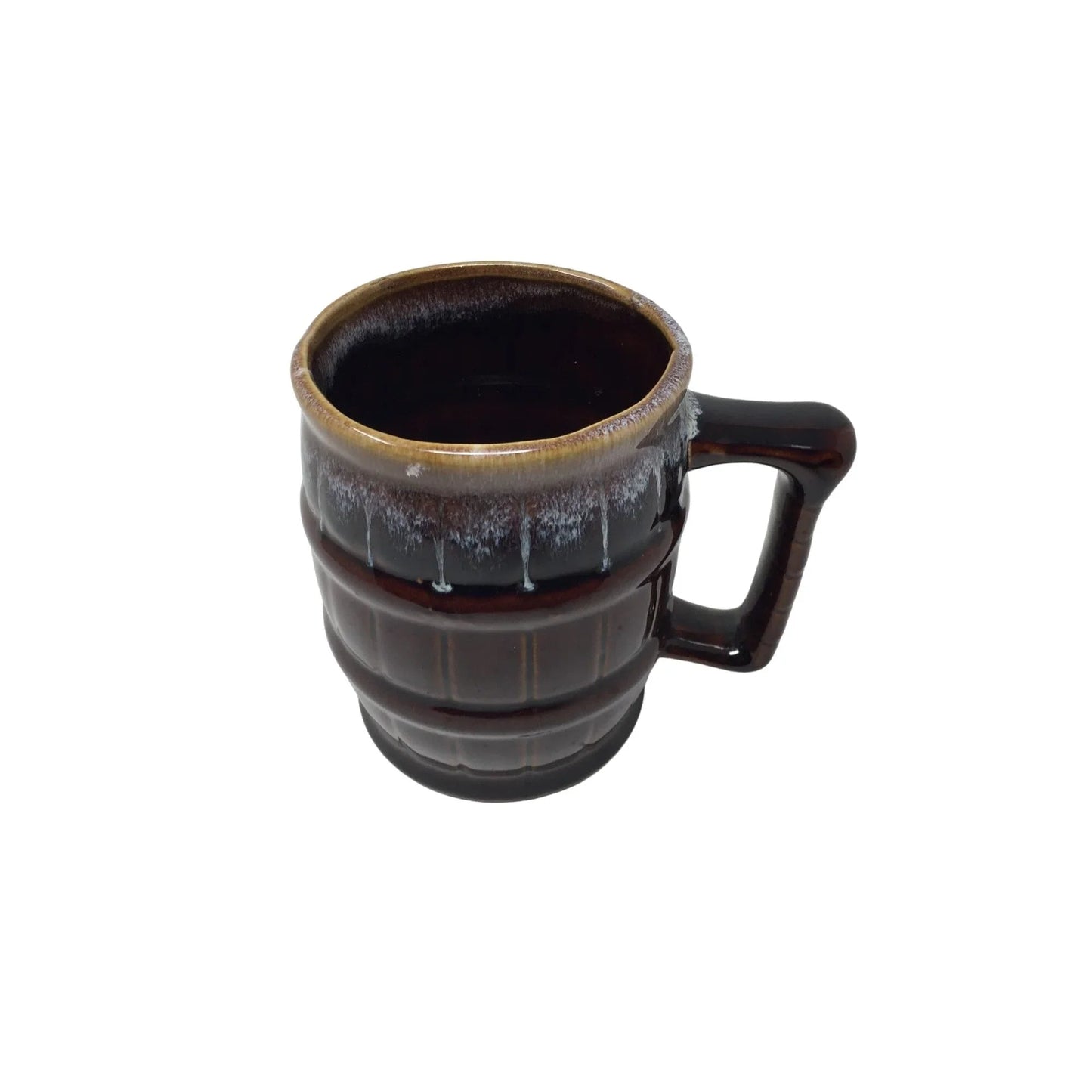 Vintage Large Brown Drip Glaze Barrel Shaped Beer Mug - A+ Stuff - Mugs - A+ Stuff