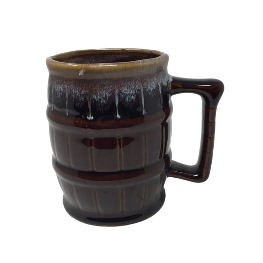 Vintage Large Brown Drip Glaze Barrel Shaped Beer Mug - A+ Stuff - Mugs - A+ Stuff