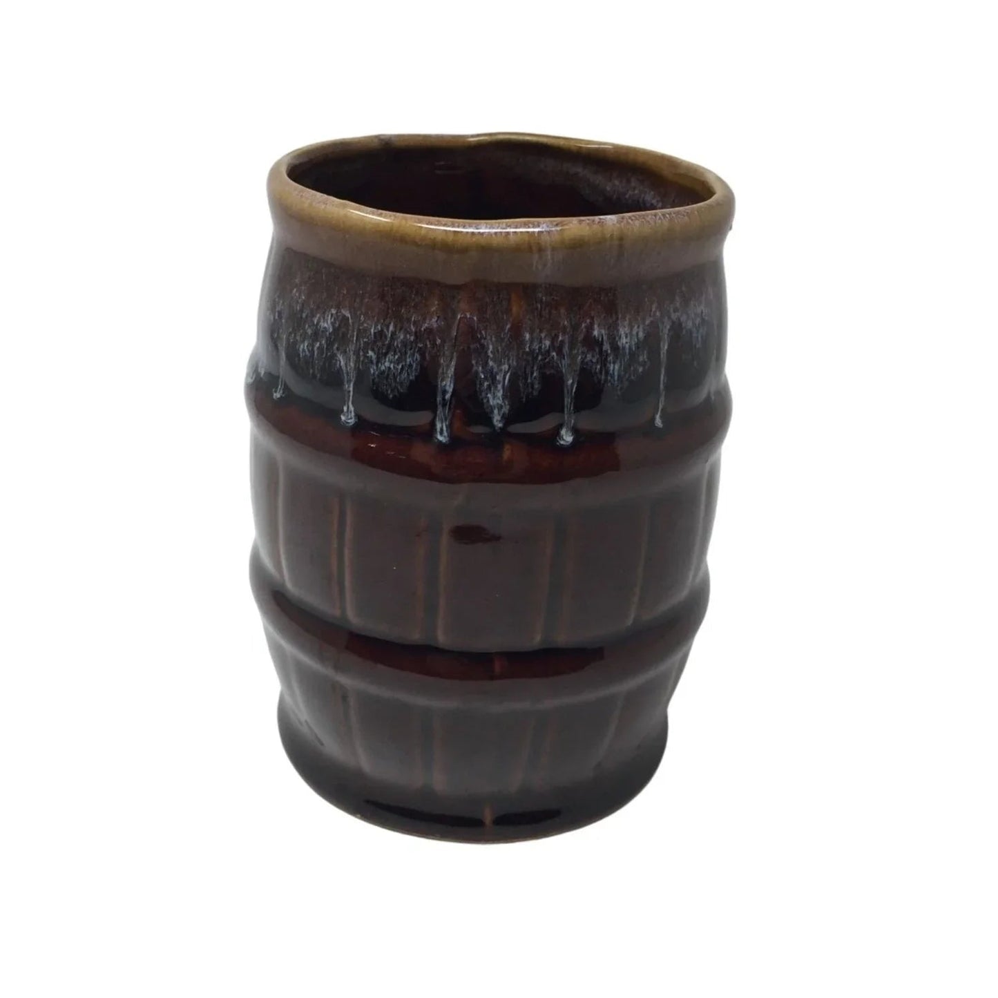 Vintage Large Brown Drip Glaze Barrel Shaped Beer Mug - A+ Stuff - Mugs - A+ Stuff