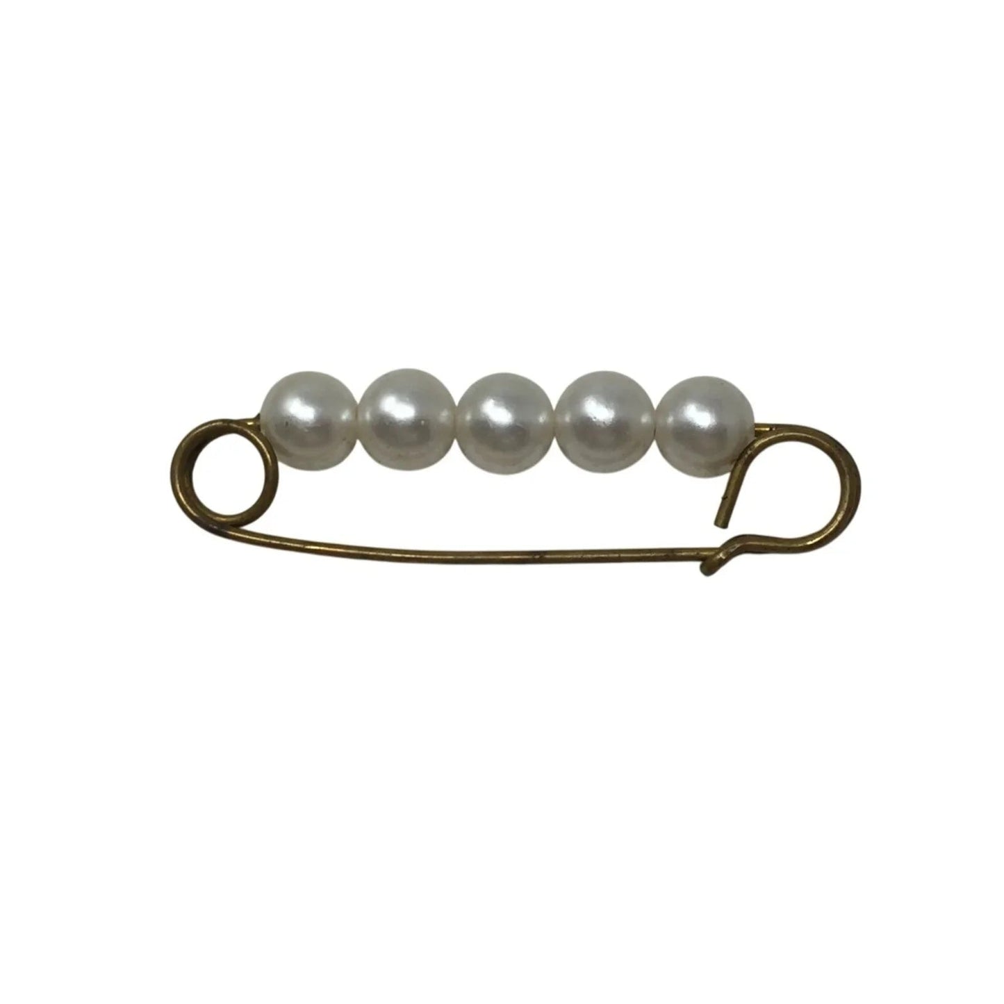 Vintage Large Gold Tone Brooch Safety Pin with White Faux Pearls/Beads - A+ Stuff - pin - A+ Stuff