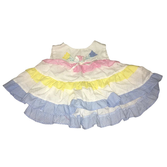 Vintage MayFair Baby Sun Dress Size 14 - 18lbs - White, Pink, Blue & Yellow - Mayfair - Baby & Toddler Dresses - A+ Stuff