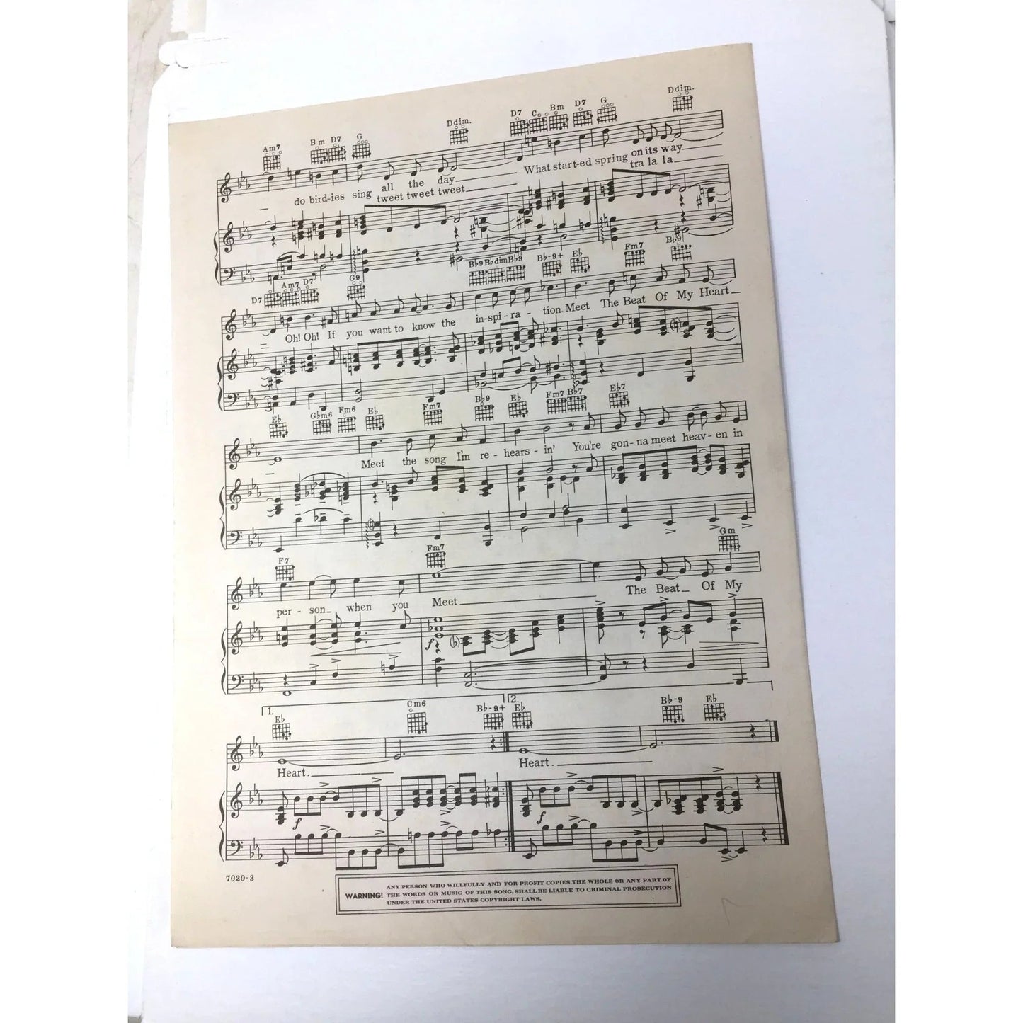 Vintage 'Meet the Beat of My Heart' Sheet Music - unbranded - SHEET MUSIC - A+ Stuff