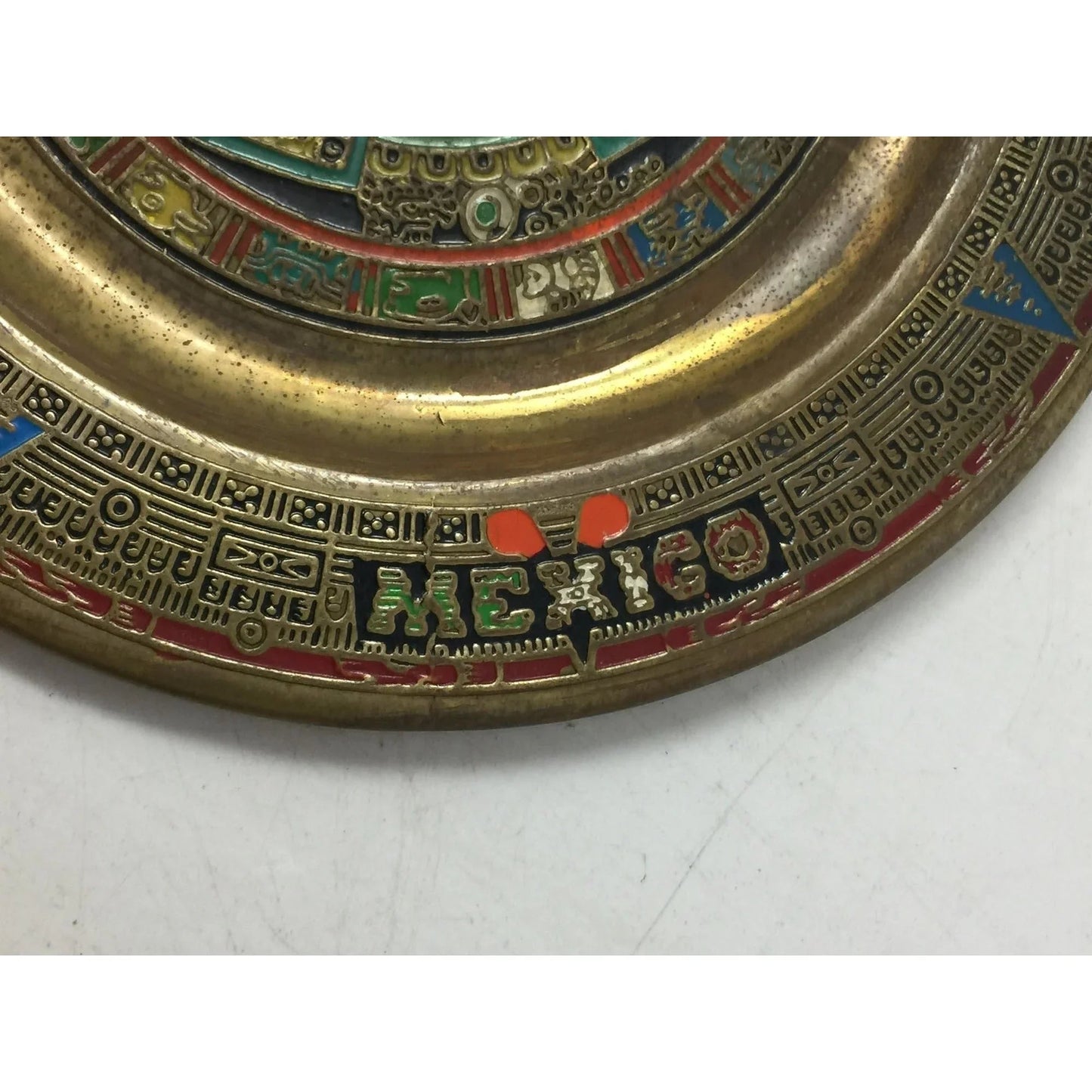 Vintage Mexican Folk Art Aztec Calendar Gold Tone Plate - A+ Stuff - Plates - A+ Stuff