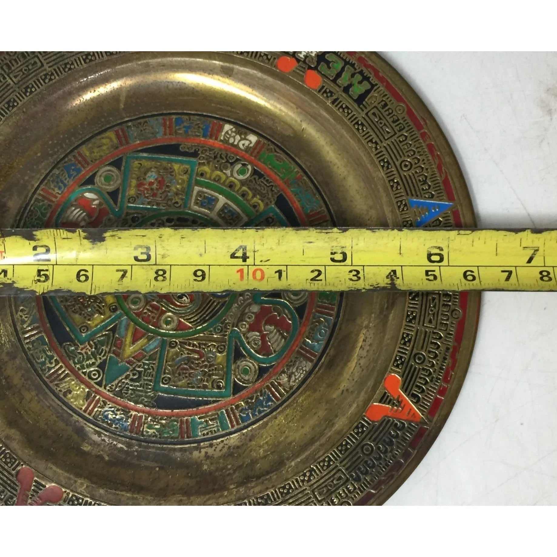 Vintage Mexican Folk Art Aztec Calendar Gold Tone Plate - A+ Stuff - Plates - A+ Stuff