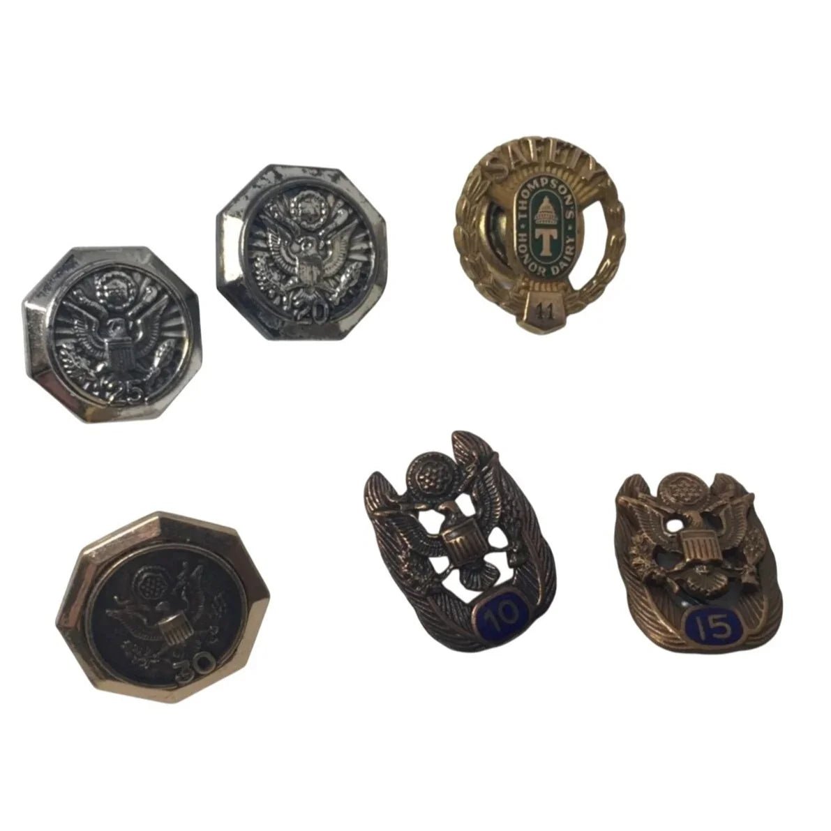Vintage Military US Army Eagle Service Pins and 1 Thompson's Honor dairy Pin - A+ Stuff - pin - A+ Stuff