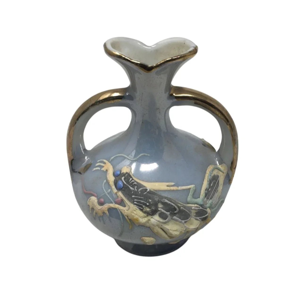Vintage Miniature Blue Vase with Dragon on it - A+ Stuff - Vase or Holder - A+ Stuff