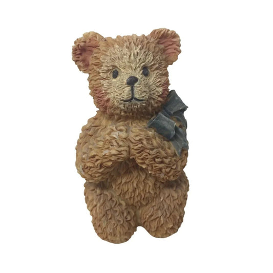 Vintage Miniature Brown Bear Wearing A Bow Around Its Neck Figurine - A+ Stuff - Figurines - A+ Stuff
