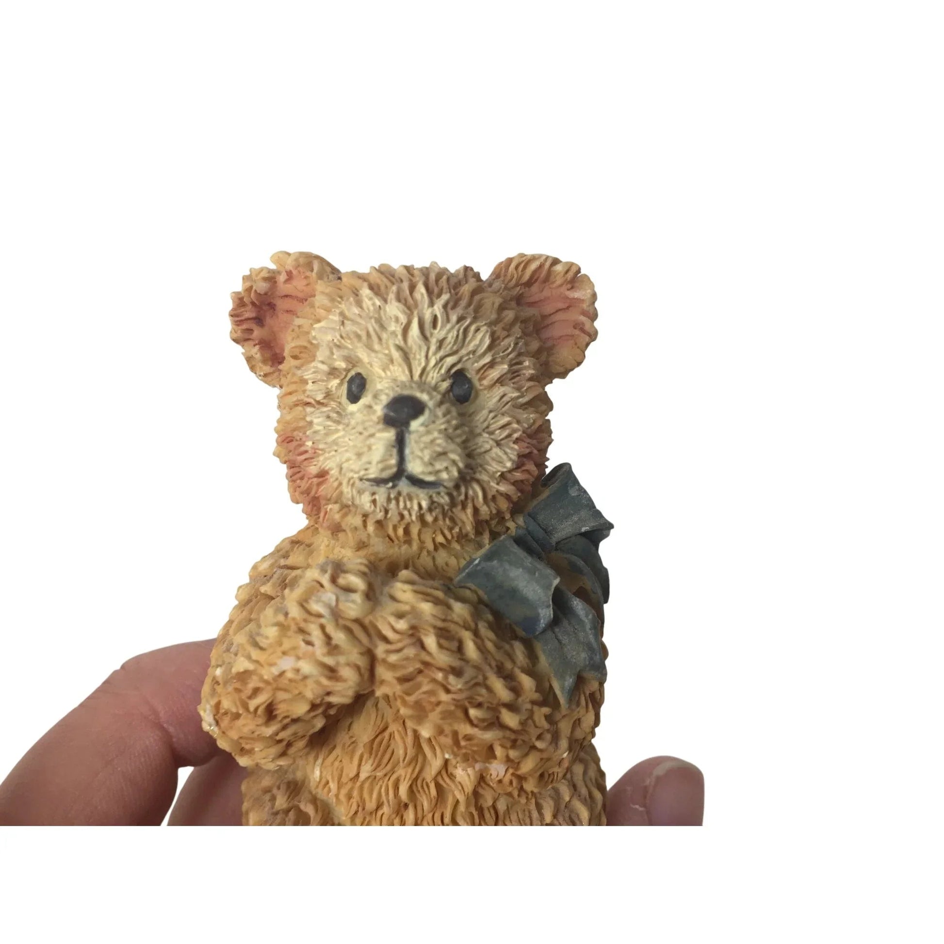 Vintage Miniature Brown Bear Wearing A Bow Around Its Neck Figurine - A+ Stuff - Figurines - A+ Stuff