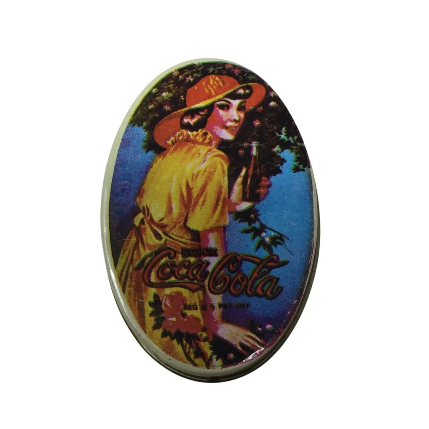 Vintage Miniature ''Drink Coca Cola'' Advertising Oval Tin with Lid - coca cola - Advertising & Marketing - A+ Stuff