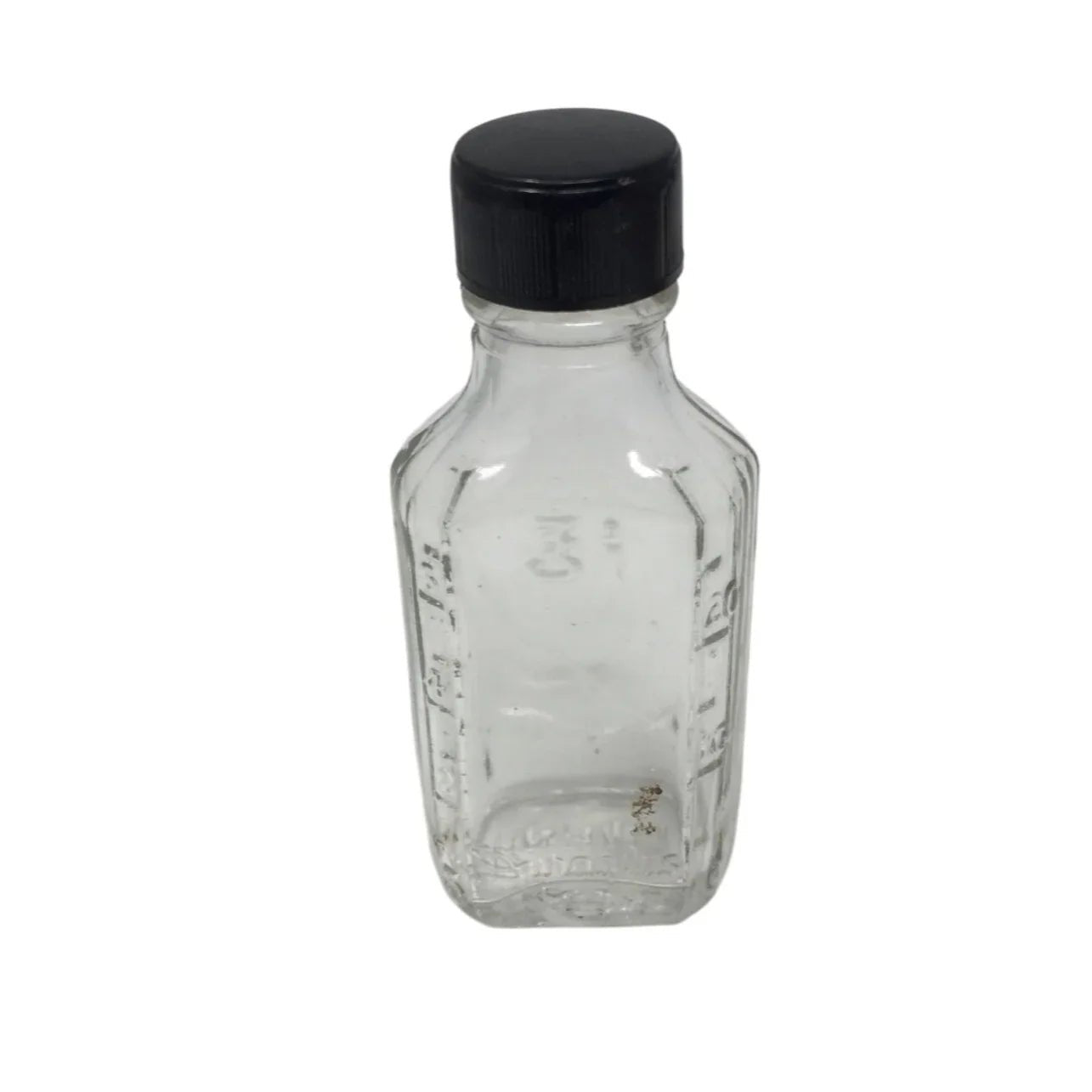Vintage Miniature Duraglas Clear Glass Bottle with Black Lid - duraglas - Glass - A+ Stuff