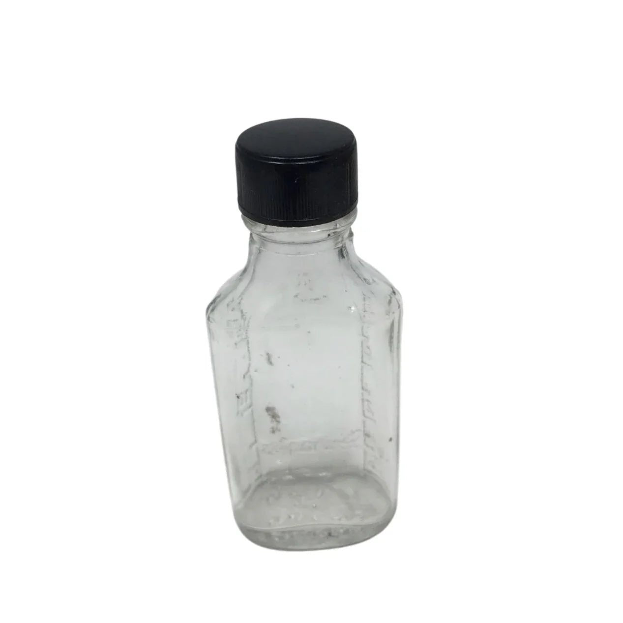 Vintage Miniature Duraglas Clear Glass Bottle with Black Lid - duraglas - Glass - A+ Stuff