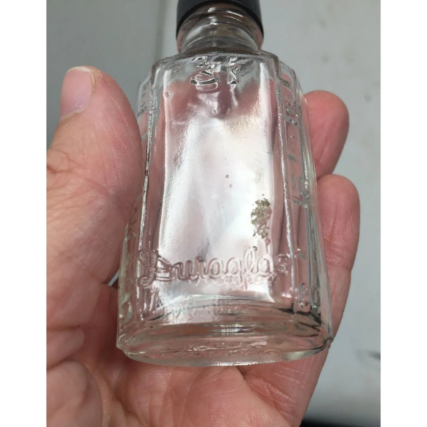 Vintage Miniature Duraglas Clear Glass Bottle with Black Lid - duraglas - Glass - A+ Stuff
