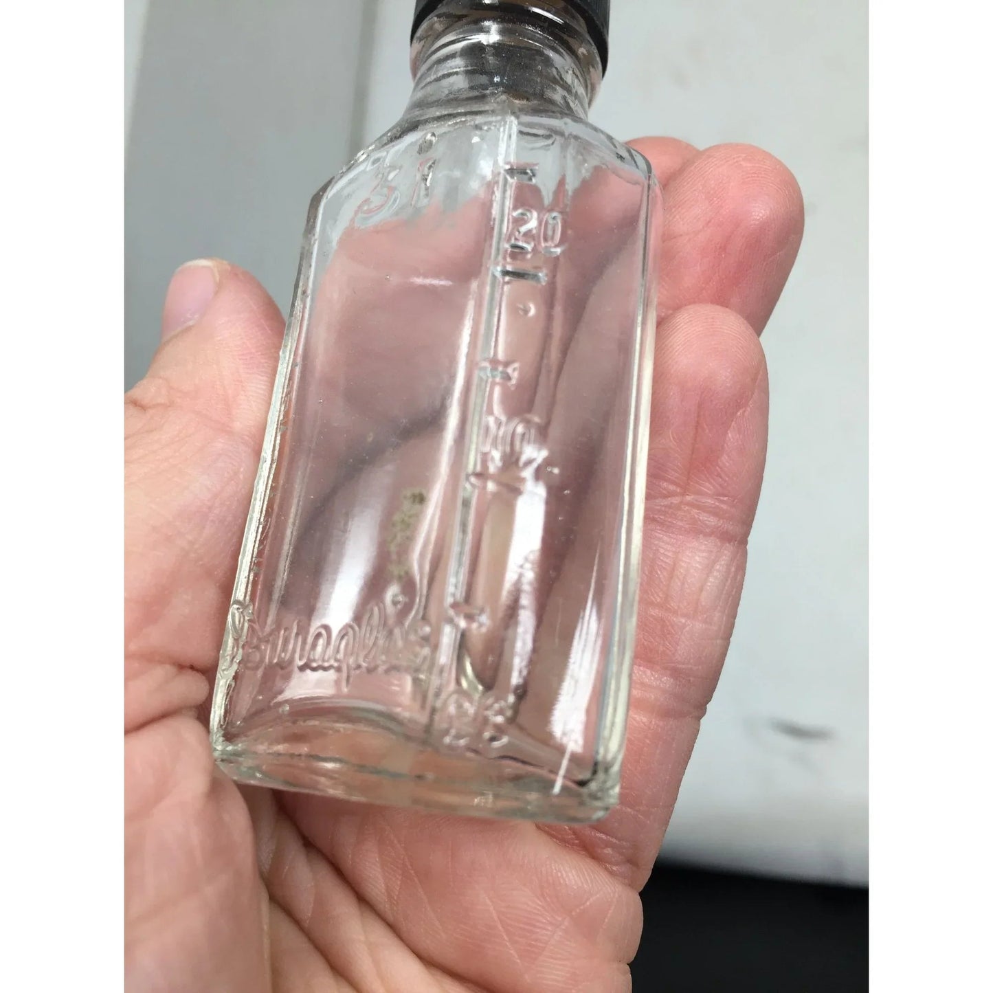 Vintage Miniature Duraglas Clear Glass Bottle with Black Lid - duraglas - Glass - A+ Stuff