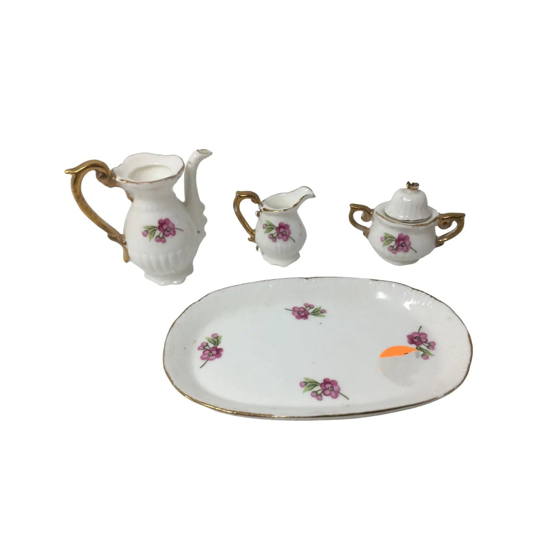 Vintage Miniature Fine Bone China Porcelain Tea Set - Tea Pot, Pitcher, Plate - A+ Stuff - teapot - A+ Stuff
