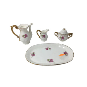 Vintage Miniature Fine Bone China Porcelain Tea Set- Tea Pot, Pitcher, Plate