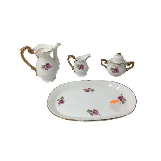 Vintage Miniature Fine Bone China Porcelain Tea Set - Tea Pot, Pitcher, Plate - A+ Stuff - teapot - A+ Stuff