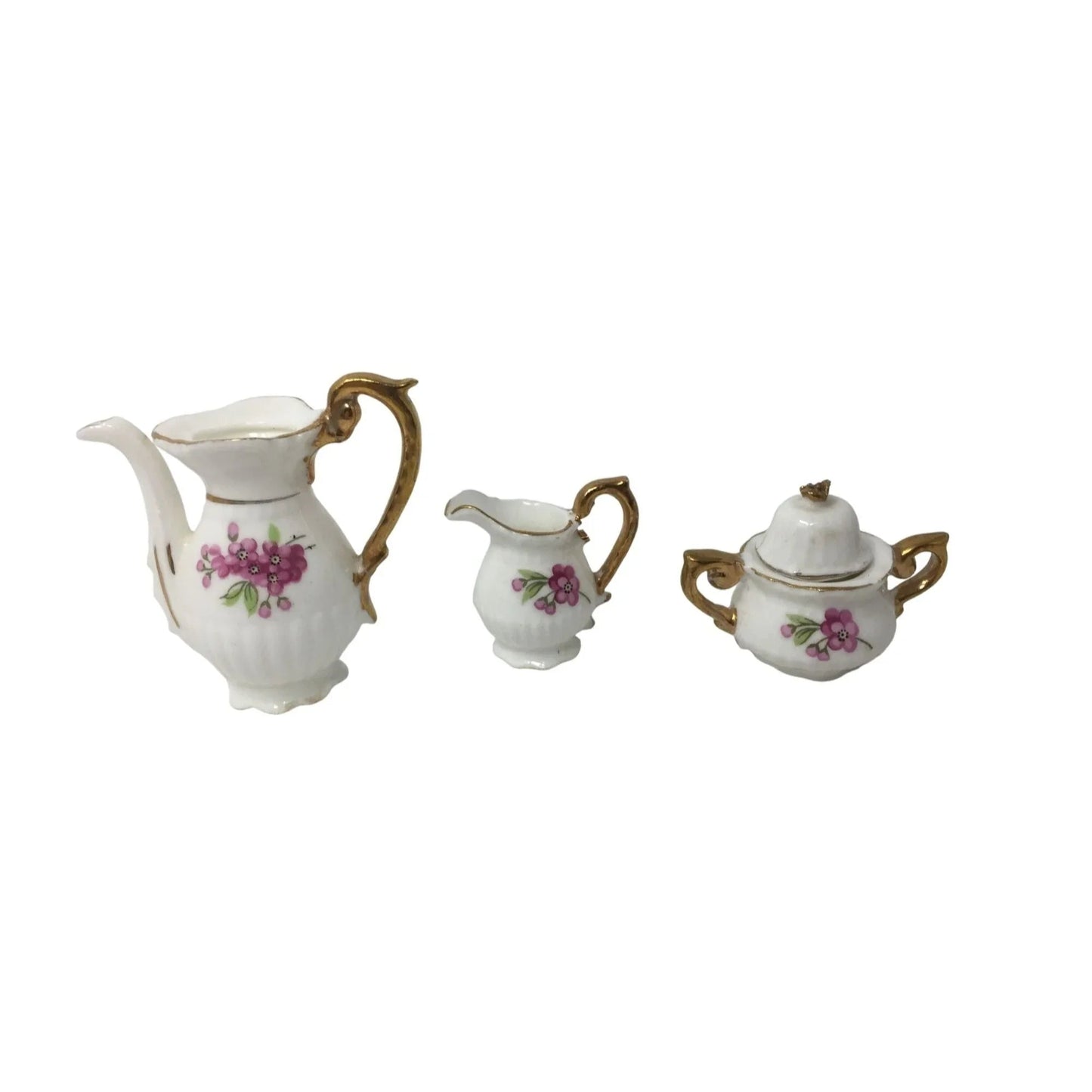 Vintage Miniature Fine Bone China Porcelain Tea Set - Tea Pot, Pitcher, Plate - A+ Stuff - teapot - A+ Stuff
