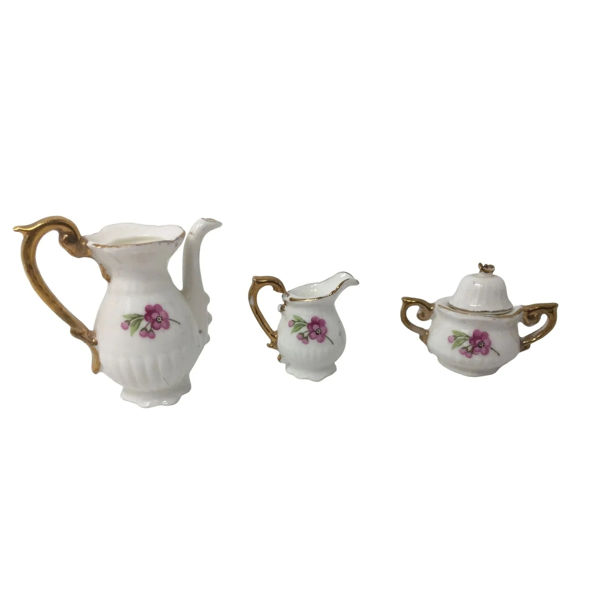 Vintage Miniature Fine Bone China Porcelain Tea Set - Tea Pot, Pitcher, Plate - A+ Stuff - teapot - A+ Stuff