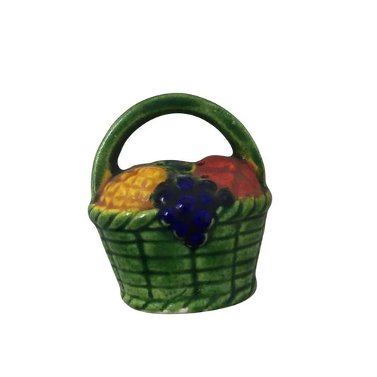 Vintage Miniature Green Basket with Assorted Fruits inside Salt/Pepper shaker - A+ Stuff - Salt & Pepper Shakers - A+ Stuff