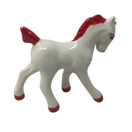 Vintage Miniature Hand Painted White and Red Horse/Donkey Figurine - A+ Stuff - Figurines - A+ Stuff
