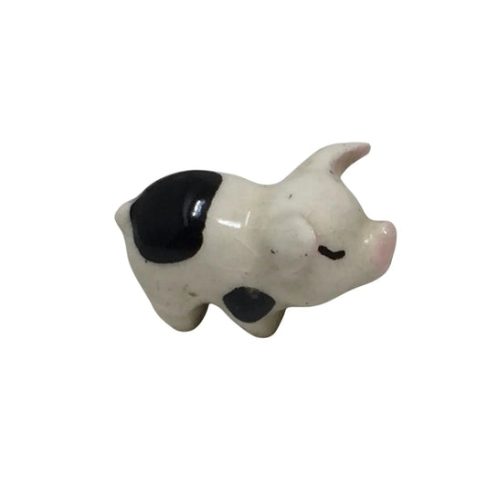 Vintage Miniature Porcelain Hagen Renaker Standing White Piglet with Black Spots - A+ Stuff - Figurines - A+ Stuff