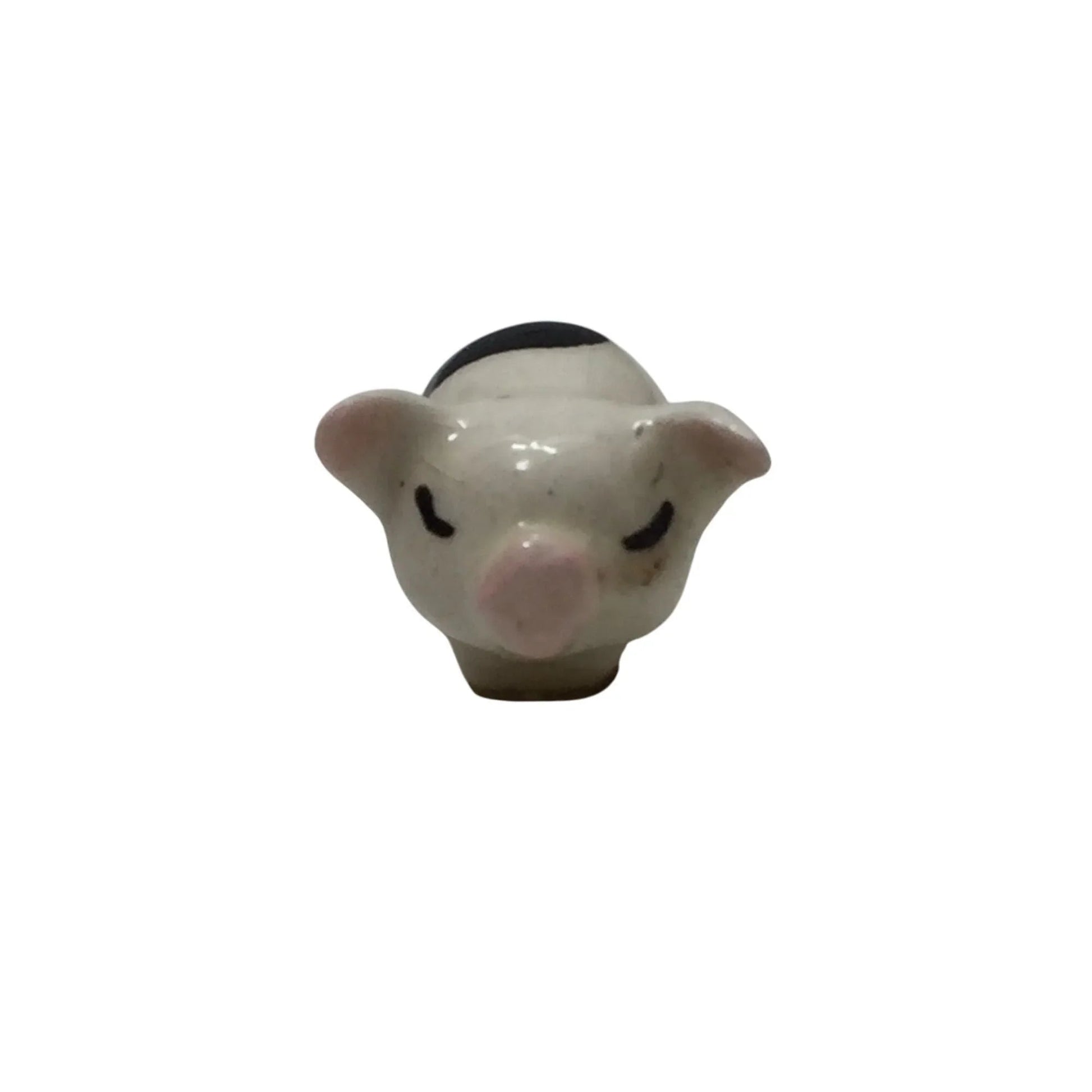 Vintage Miniature Porcelain Hagen Renaker Standing White Piglet with Black Spots - A+ Stuff - Figurines - A+ Stuff