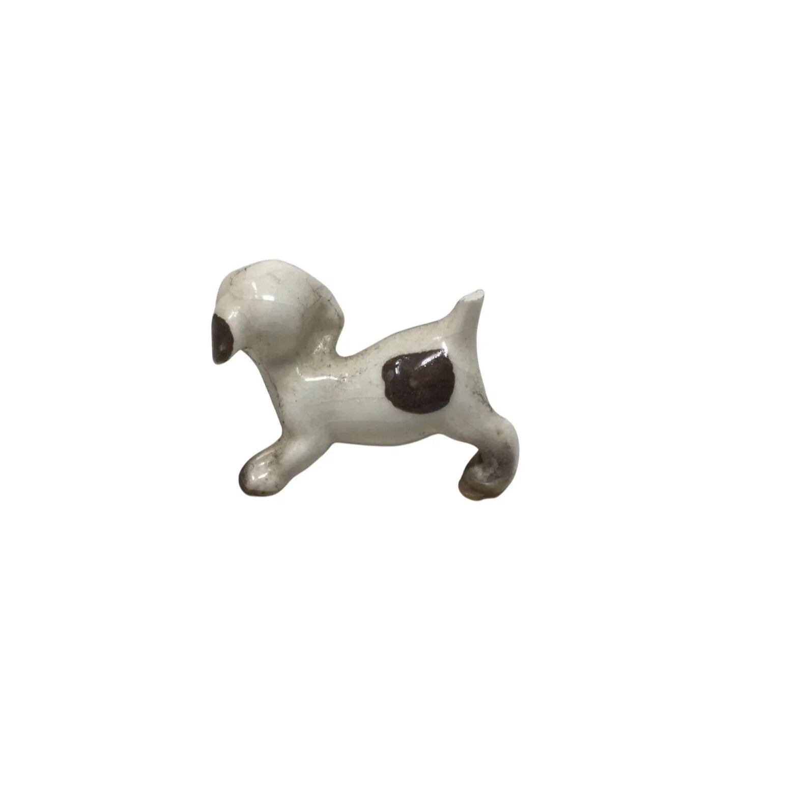 Vintage Miniature White Spotted Puppy Dog Ceramic Figurine - A+ Stuff - Figurines - A+ Stuff