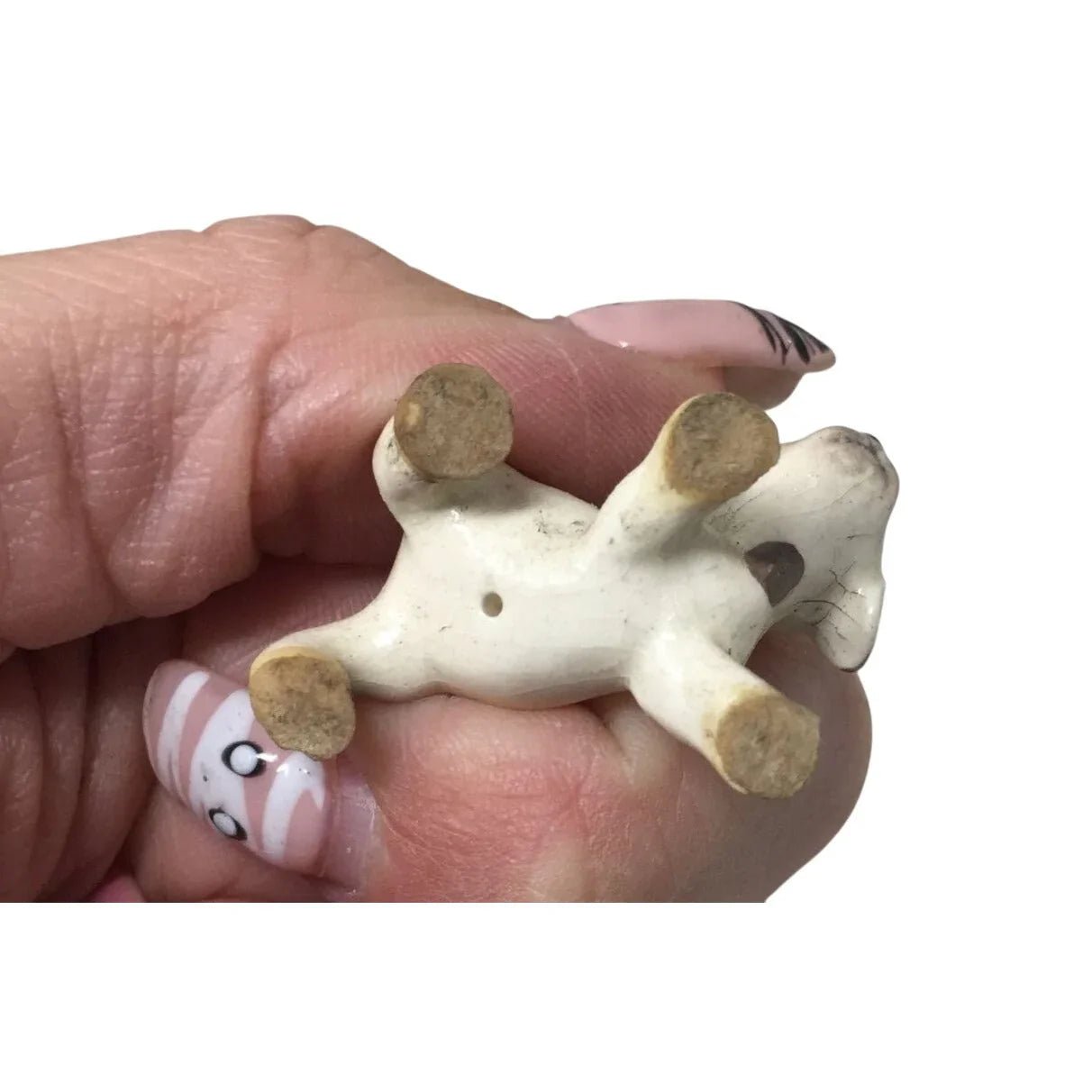 Vintage Miniature White Spotted Puppy Dog Ceramic Figurine - A+ Stuff - Figurines - A+ Stuff