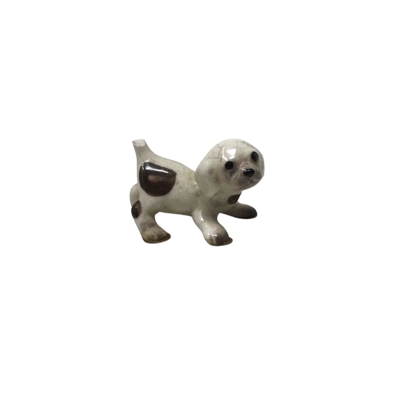 Vintage Miniature White Spotted Puppy Dog Ceramic Figurine - A+ Stuff - Figurines - A+ Stuff