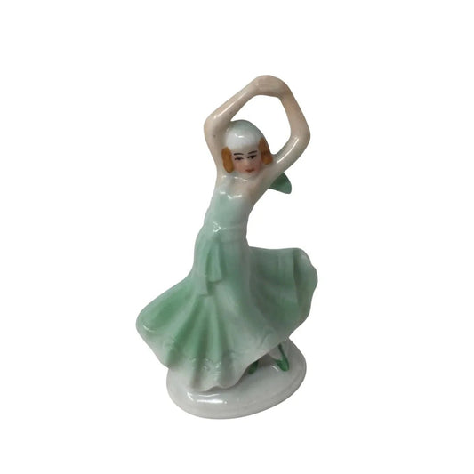 Vintage Miniature White/Green Dancing Girl Figurine - A+ Stuff - Figurines - A+ Stuff