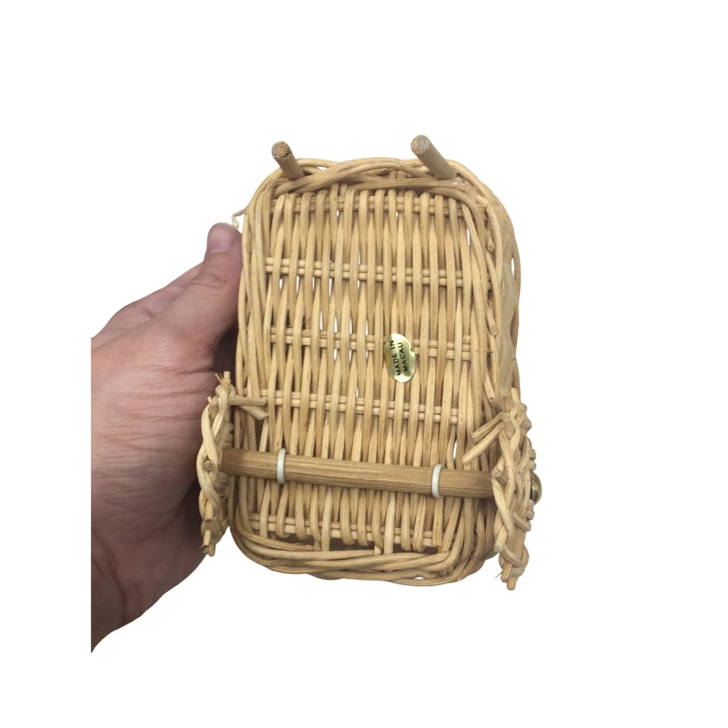 Vintage Miniature Woven Wicker Bassinet Basket with Handle on Wheels - A+ Stuff - Collectibles - A+ Stuff