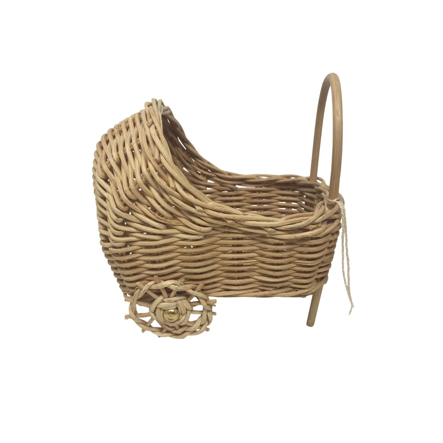 Vintage Miniature Woven Wicker Bassinet Basket with Handle on Wheels - A+ Stuff - Collectibles - A+ Stuff