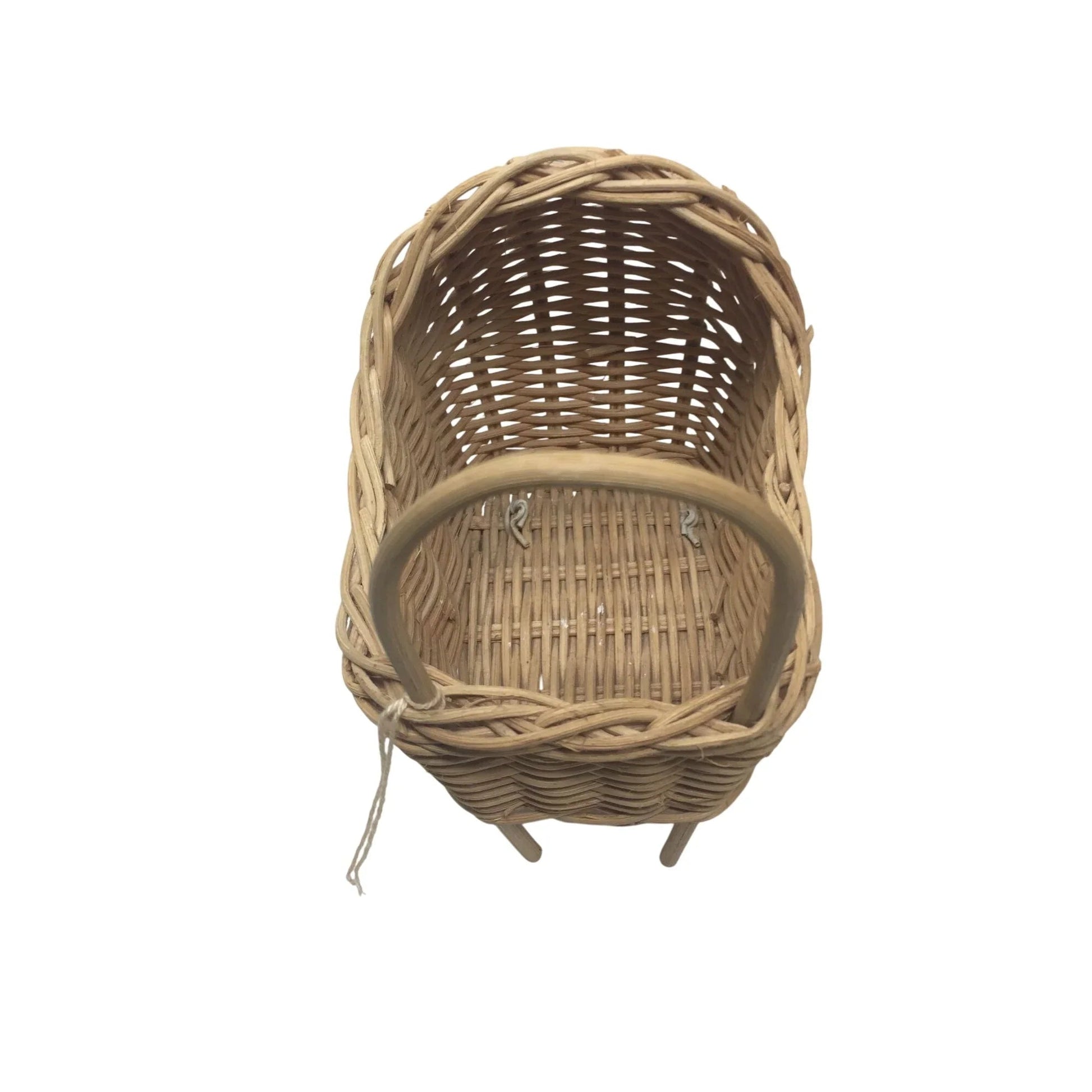 Vintage Miniature Woven Wicker Bassinet Basket with Handle on Wheels - A+ Stuff - Collectibles - A+ Stuff