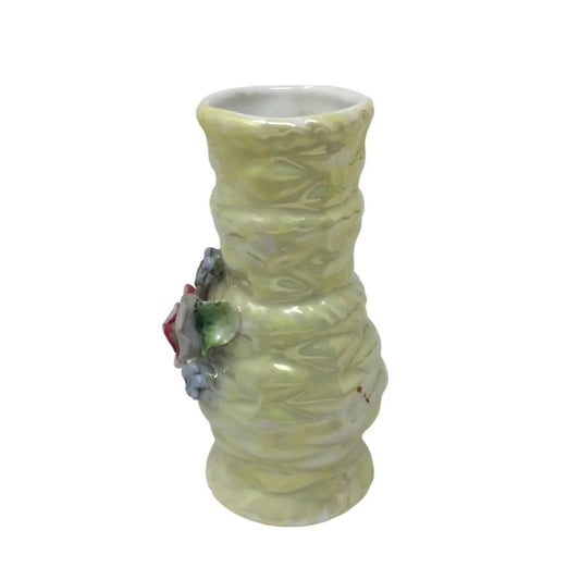 Vintage Miniature Yellow Porcelain Bud Vase with flowers on it - A+ Stuff - Vase or Holder - A+ Stuff