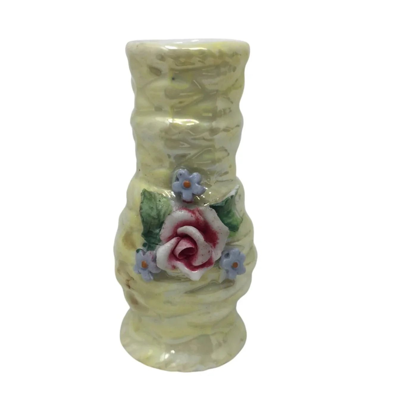 Vintage Miniature Yellow Porcelain Bud Vase with flowers on it - A+ Stuff - Vase or Holder - A+ Stuff