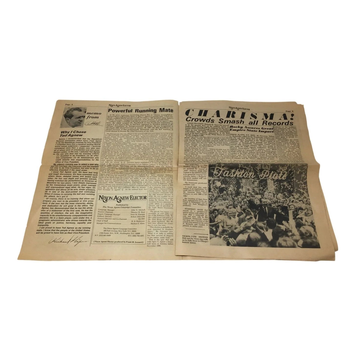Vintage ''Nixon Agnew Elector'' Newspaper Sept 1968 No. 1 - A+ Stuff - Collectibles - A+ Stuff
