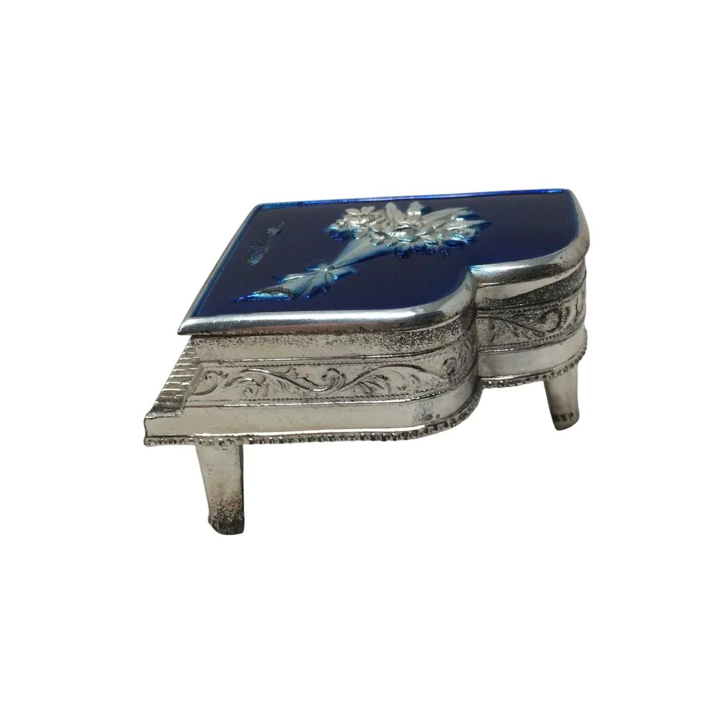 Vintage Occupied Japan Silver/Blue Piano Shaped Trinket Box - A+ Stuff - Collectibles - A+ Stuff