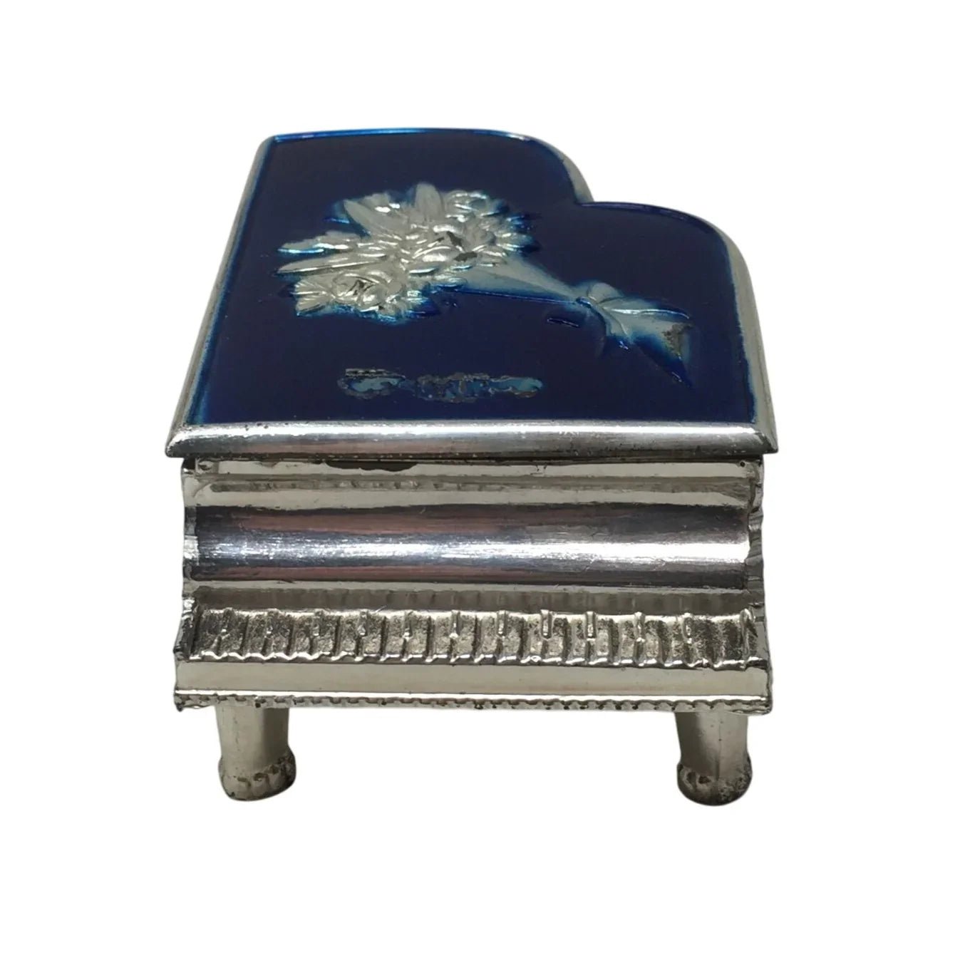 Vintage Occupied Japan Silver/Blue Piano Shaped Trinket Box - A+ Stuff - Collectibles - A+ Stuff