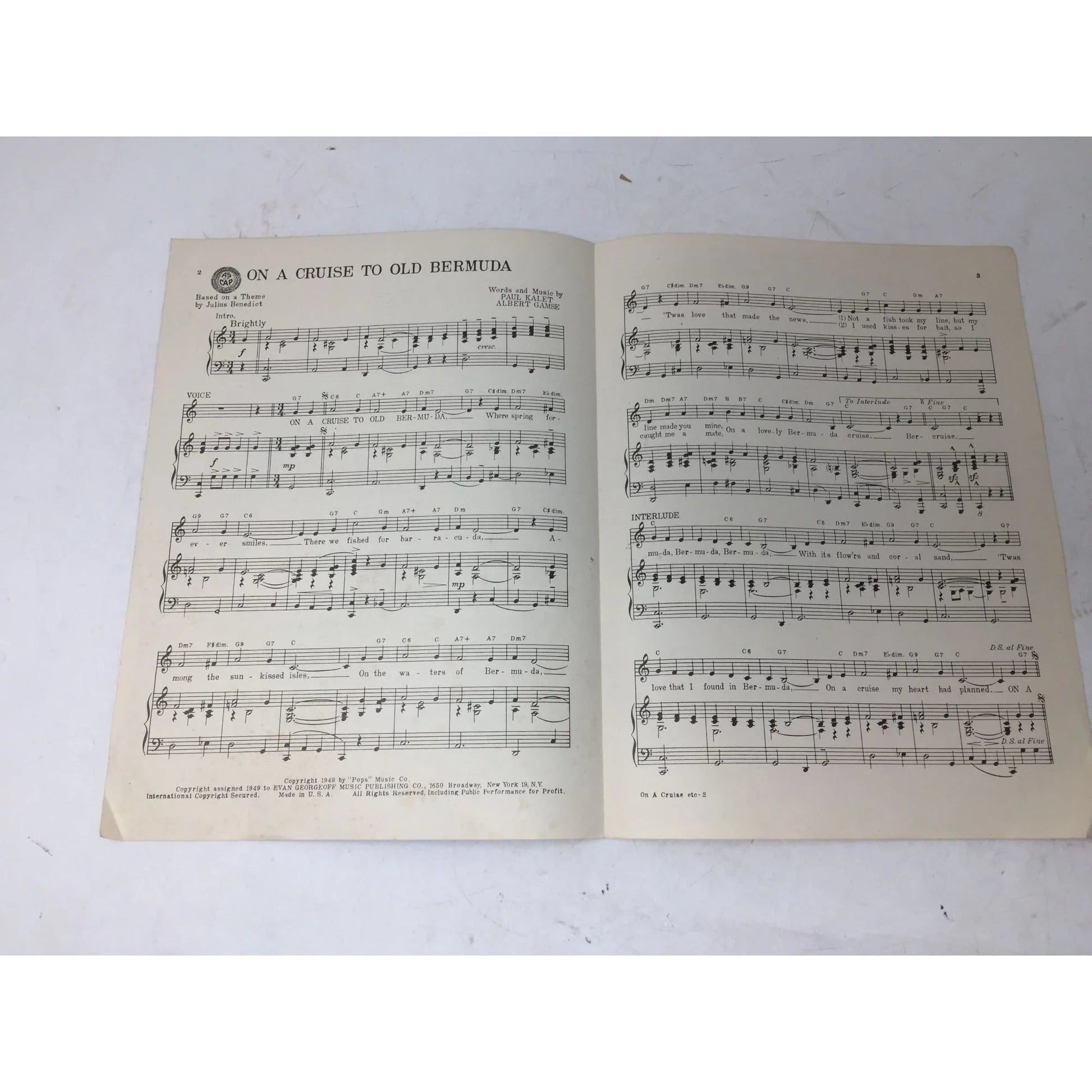Vintage ''On A Cruise To Old Bermuda'' Sheet Music - A+ Stuff - sheet music - A+ Stuff