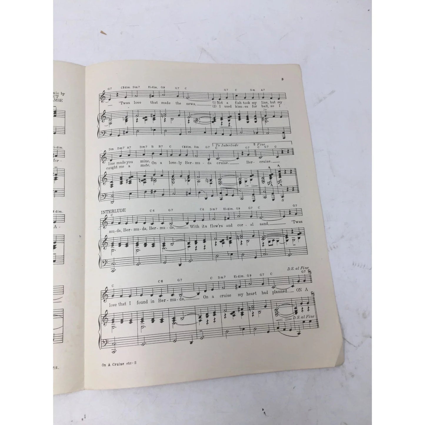 Vintage ''On A Cruise To Old Bermuda'' Sheet Music - A+ Stuff - sheet music - A+ Stuff