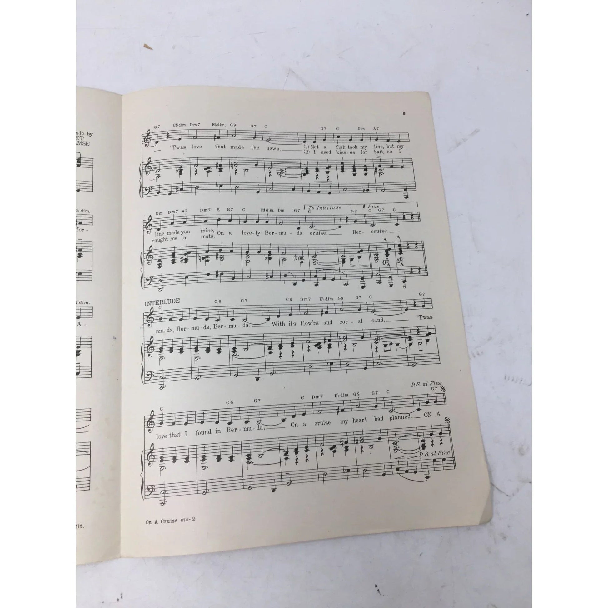 Vintage ''On A Cruise To Old Bermuda'' Sheet Music - A+ Stuff - sheet music - A+ Stuff