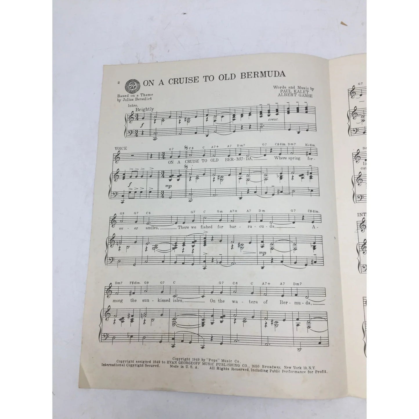 Vintage ''On A Cruise To Old Bermuda'' Sheet Music - A+ Stuff - sheet music - A+ Stuff