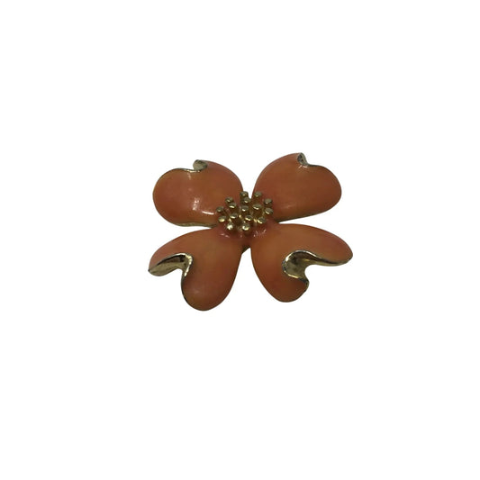 Vintage Orange and Gold Tone Flower Brooch Pin - A+ Stuff - Brooch - A+ Stuff