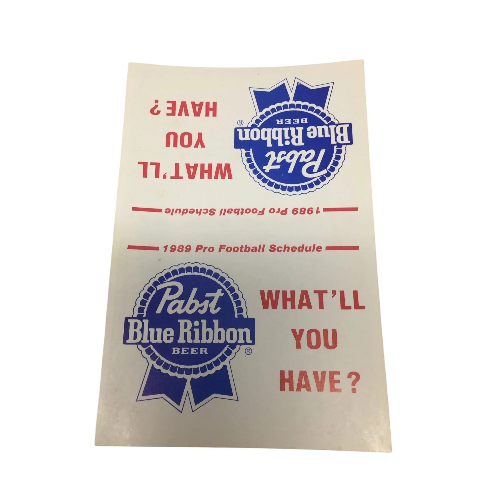 Vintage Pabst Blue Ribbon Beer ''What'll You Have?'' Cards & 1989 Pro Football Schedule - pabst - Collectibles - A+ Stuff