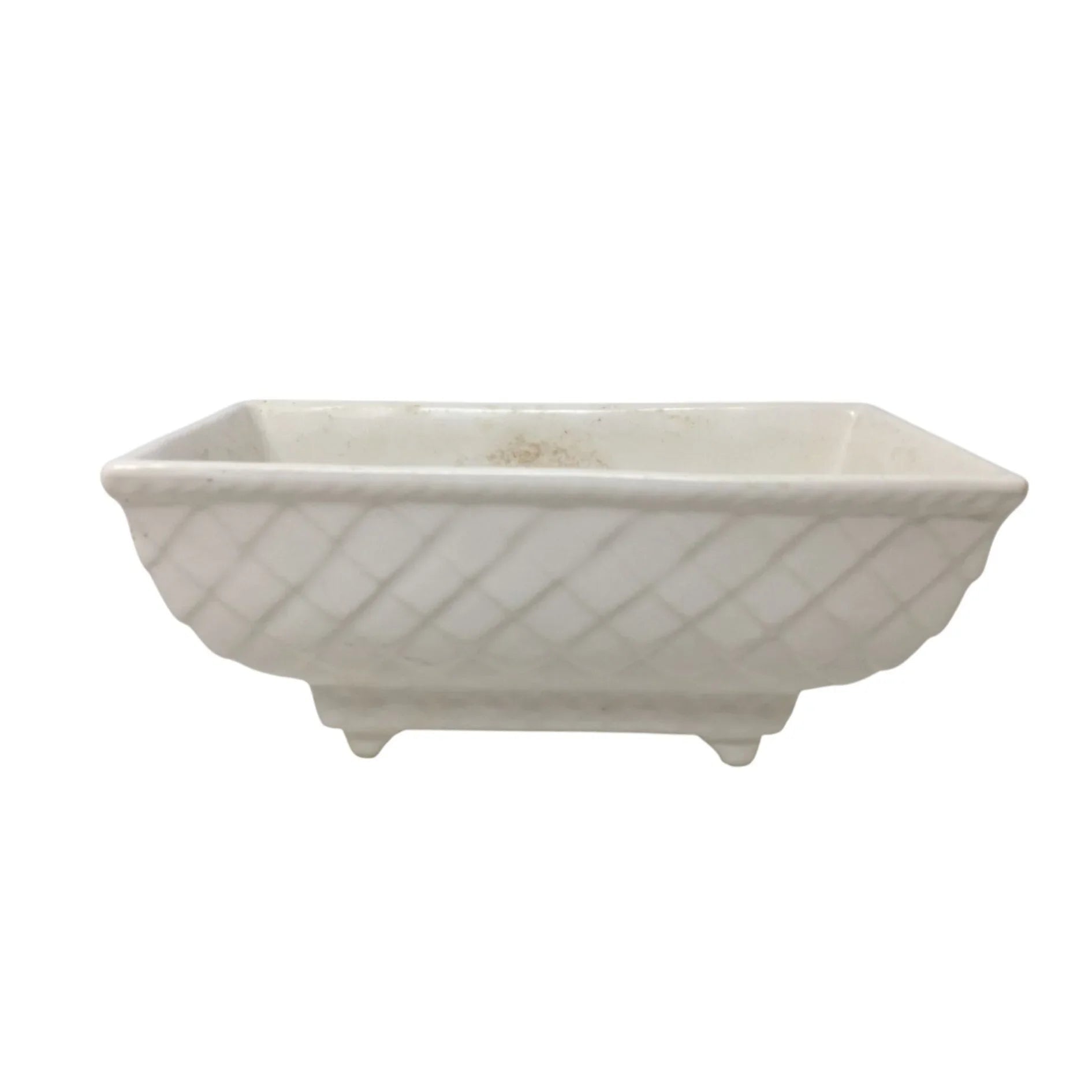 Vintage Patterned White Pottery Footed Planter - A+ Stuff - Vaes or Planter - A+ Stuff