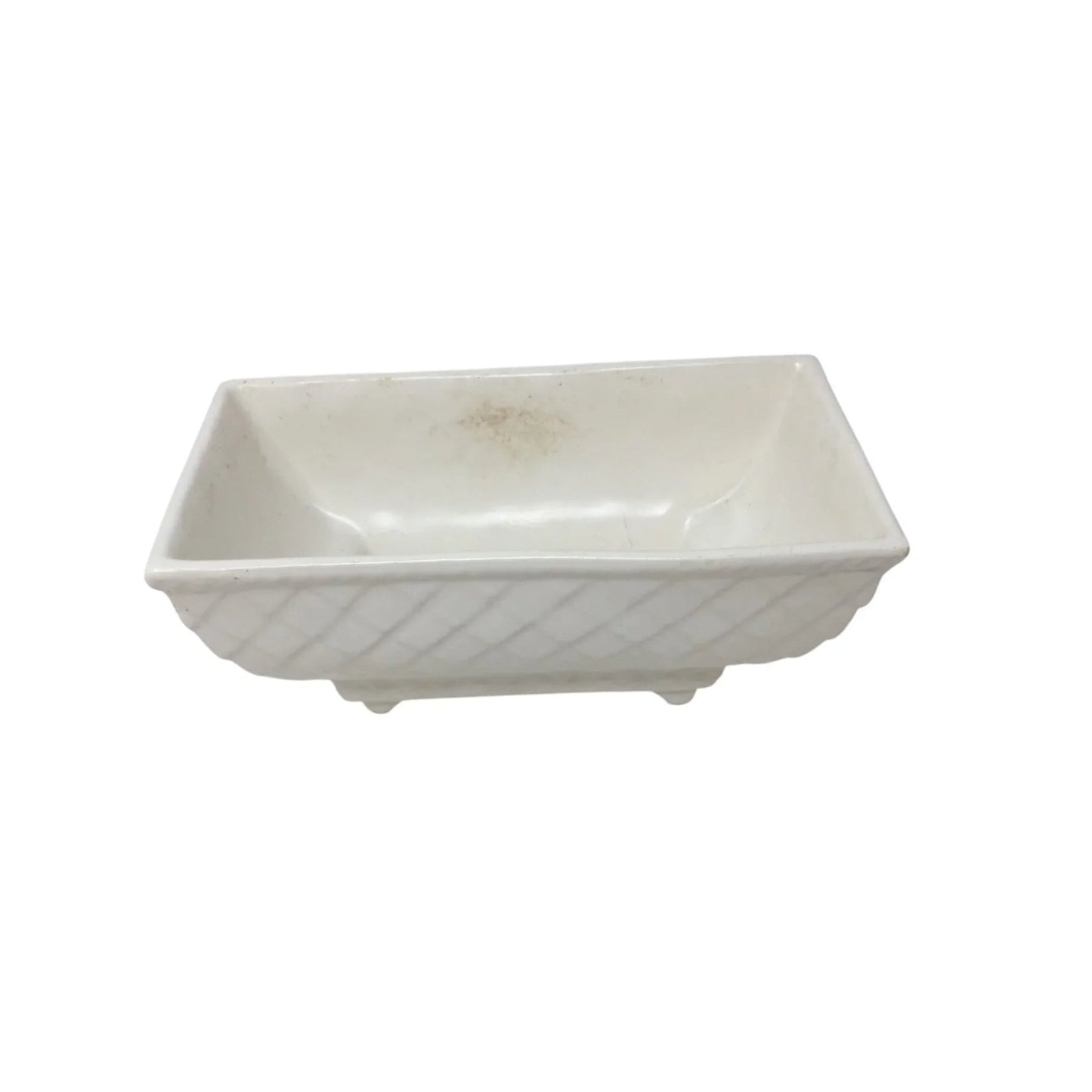 Vintage Patterned White Pottery Footed Planter - A+ Stuff - Vaes or Planter - A+ Stuff