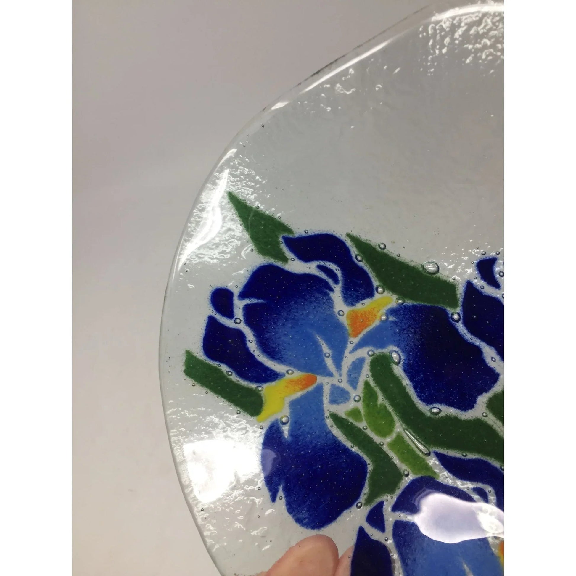 Vintage Peggy Karr Fused Art Glass Ruffled Blue Iris Bowl - A+ Stuff