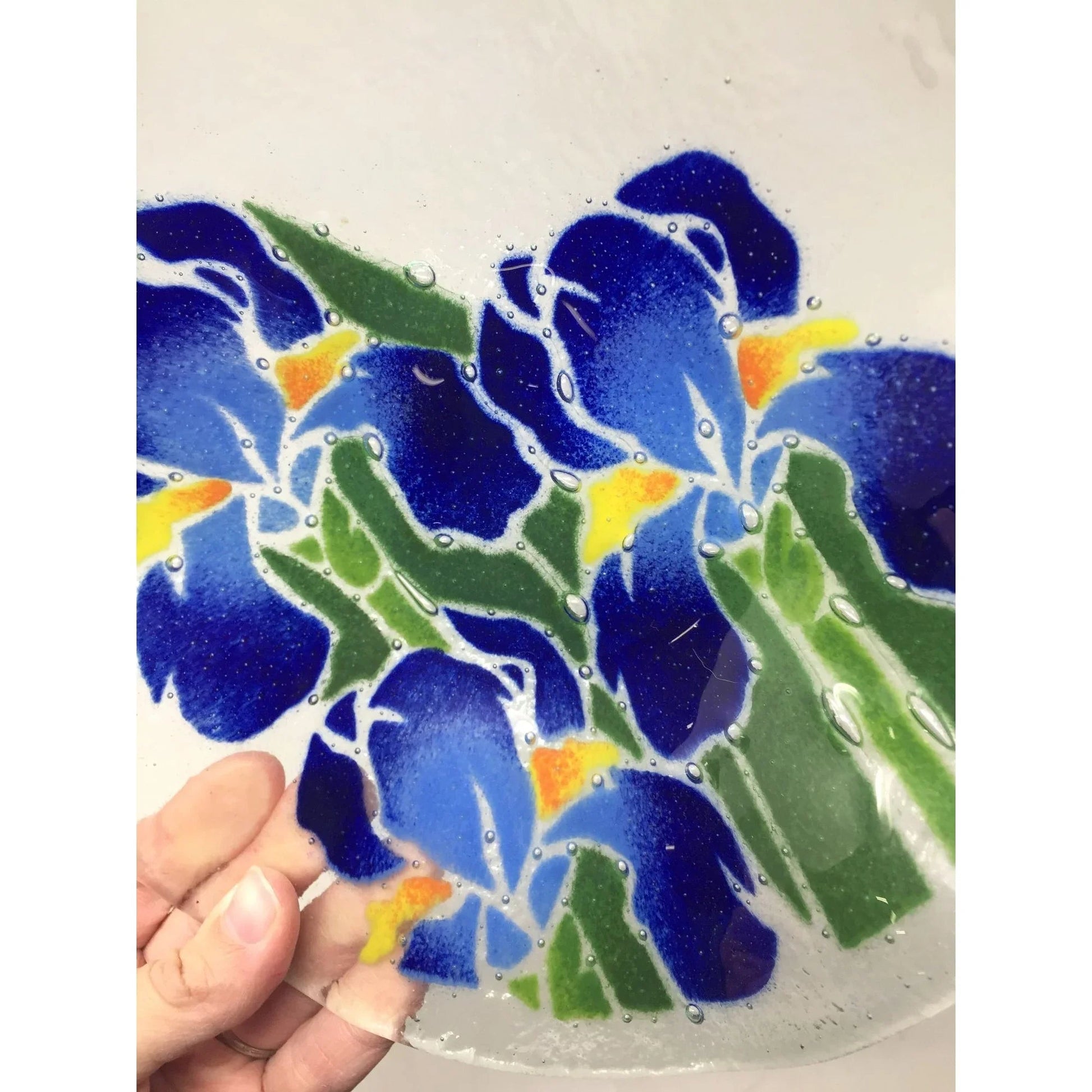 Vintage Peggy Karr Fused Art Glass Ruffled Blue Iris Bowl - A+ Stuff